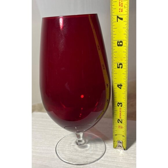 Ruby Red Wine Glass 7" Tall Clear Glass Stem Elegant Design - Picture 4 of 6